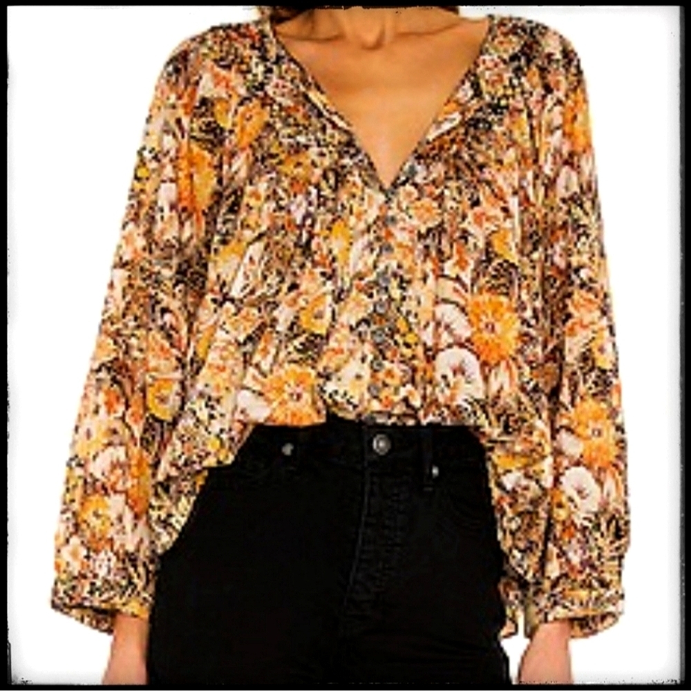Free People Cool Meadow Printed Top Midnight Combo M